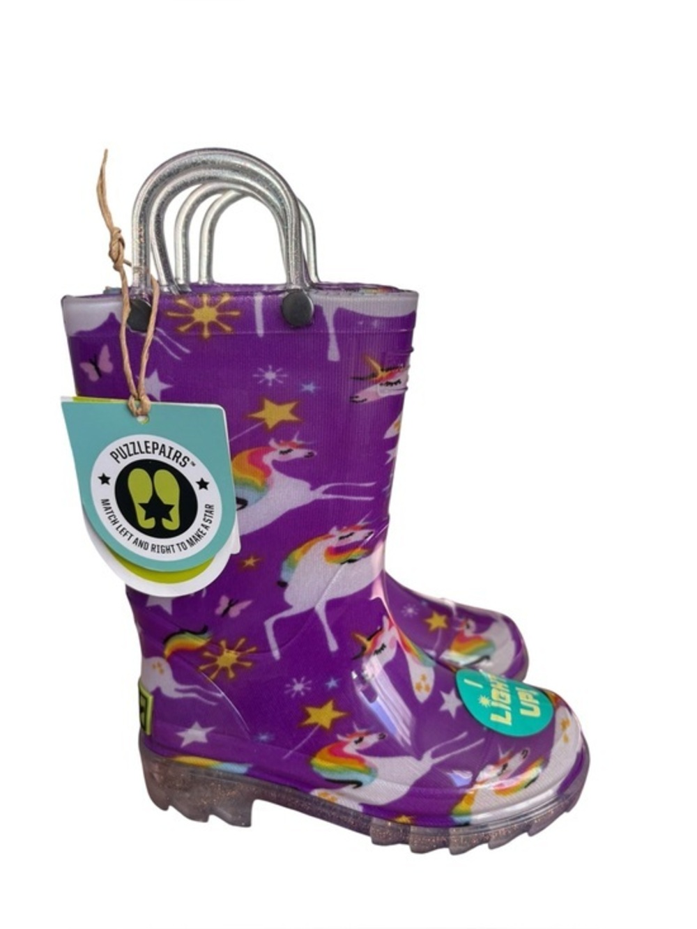 NWB Kids' Rainbow Unicorn Light-Up Waterproof Rain Boot size 8